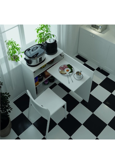 Asra Trend Mutfak Fonksiyonel Kiler Dolabı + Katlanır Masa Beyaz