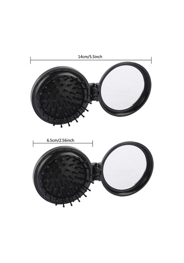 Samdoo Siyah Plastik Çift Taraflı Katlanabilir Makyaj Aynası Ve Saç Fırçası - Taşınabilir 75x65mm