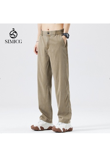 Yazlık Nefes Alabilen Bol Paça Çok Yönlü Buz İpek Erkek Kot Pantolonu Kahverengi