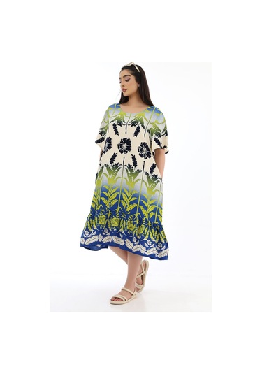 Schık Kadın Viskon Yarım Kol O Yaka Cepli Fırfırlı Elbise Sarı Sarı