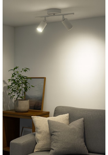 Spoti 2'li Beyaz Renk Beyaz Işık Modern Tasarım Cafe - Mutfak - Banyo Spot Ledli Sıralı Avize Beyaz