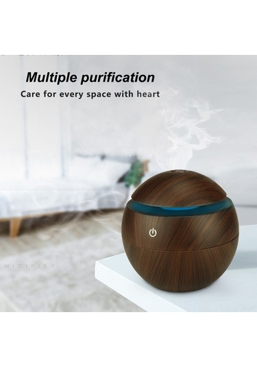 Samdoo 130ml Usb Nemlendirici Aromaterapi Makinesi 7 Renkli Led Işıklı Orman Ahsap Desenli Ev Ofis Odası Kullanıma Uygun