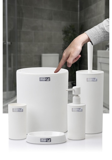 Okyanus Home Mina Çizgili Yuvarlak Banyo Seti Beyaz Fiyatları ve