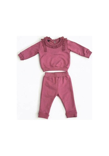 Cantoy Kız Bebek Çocuk Dantelli Eşofman Takım-15109 Mürdüm