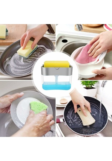 Youtek Mutfak Sabun Dispenseri Sponge Tutuculu, 2'li Tasarım, 385 Ml Kapasite, Gri Renk, Ev Ofis Kullanıma Uygun Diğer