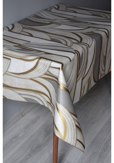 Elyaf Silinebilir Pvc Muşamba Masa Örtüsü 1251-1 Metalikçizgi Altın