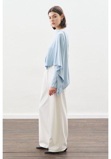 Şal Detaylı Dökümlü Bluz Mavi Mavi
