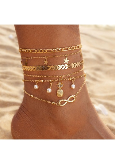 Ananas Deluxe İnci Bilezik Moda Yıldız Kolye Çok Yönlü Süsler Zarif Charm Mizaç Plaj Bohem Kadın Ayak Zinciri Çok Renkli