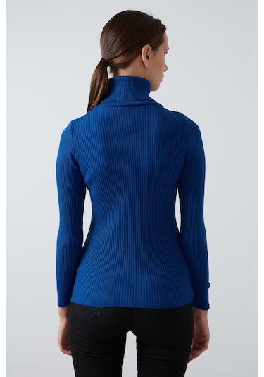 Lela Fitilli Regular Fit Balıkçı Yaka Soft Akrilik Bayan Kazak 4614102 Saks