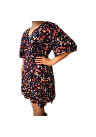 Eylül Moda Kadın Lacivert Çiçek Desenli Elbise