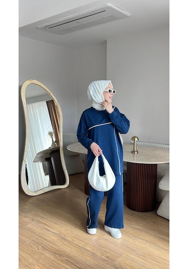 Olivia Kadın Mevsimlik Penye Alt Üst Spor Ve Rahat Tesettür İkili Takım Lacivert