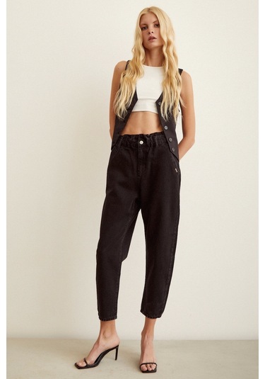 Never More Beli Lastikli Mom Jean Siyah