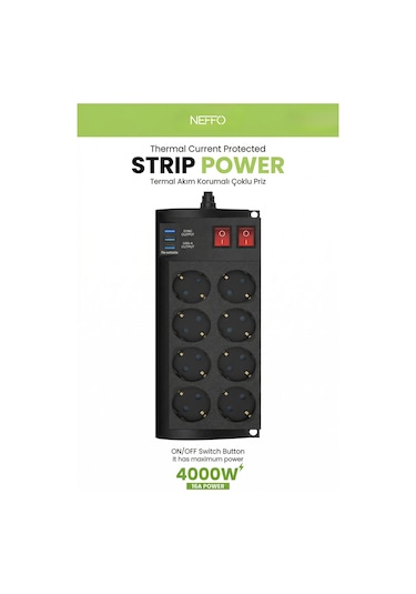 3 Usb Akım Ve Çocuk Korumalı 8li Priz 2mt 0 - 2 M