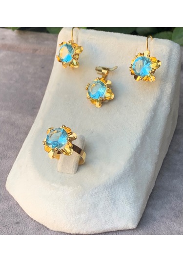 14 Ayar Altın Gül Model Yakut Set
