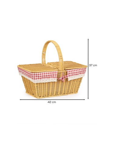 Porsima 2079 Dökdörtgen Hasır Görünümlü Piknik Sepeti Piknik Çantası 42x37cm Açık Kahverengi