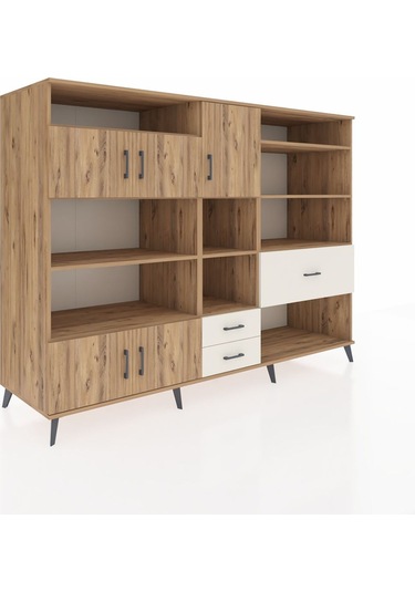 Kronos Dolap 13 Raflı 3 Çekmeceli 5 Kapaklı 220x59x163 Çam-çam/ay Çam-çam/aytaşı