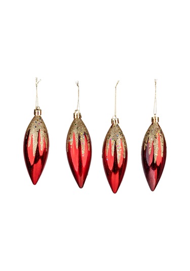 Yılbaşı Süsü 4'lü Konik Kırmızı 12 Cm