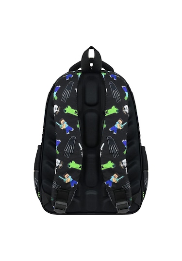 Minecraft Beslenme Çantalı Kalemlikli Okul Çantası Siyah Siyah Siyah