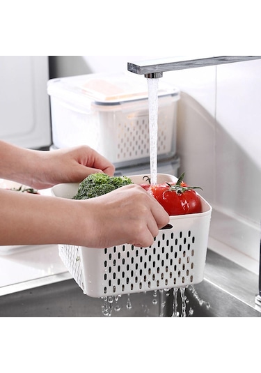 Suntek Magideal Buzdolabı Süzgeçli Saklama Kabı Beyaz