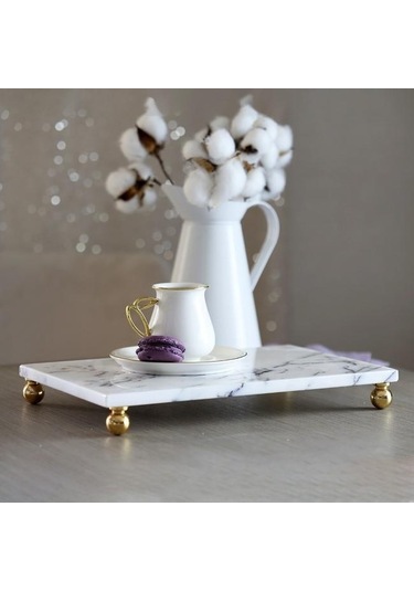 Akayev Mermer Leylak 30x20 Cm Altın Boncuk Ayak Sunum Tabağı