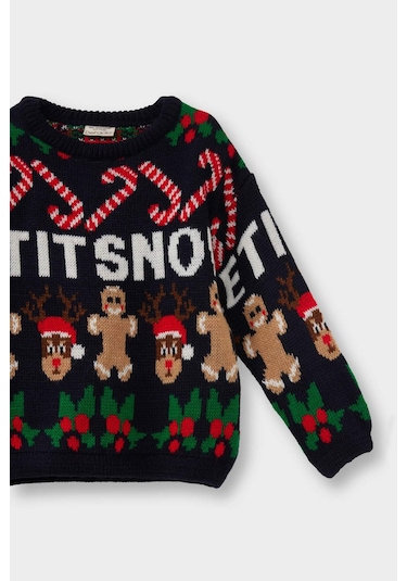 Defacto Erkek Bebek Yılbaşı Temalı Triko Kazak F2588a525wnnv134 Lacivert-nv134