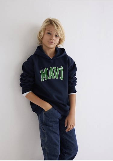 Mavi - Mavi Logo Baskılı Lacivert Kapüşonlu Sweatshirt 6610110-70490 Lacivert