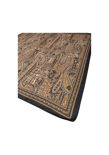 Enba Pamuklu Etnik Desenli Soft Eşarp Siyah - Gold