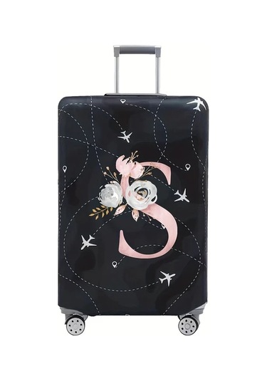 Fochsia Elegant Siyah Gezgin Bavul Kılıfı Xl 29-32 İnç Çiçek Yıldız Desenli Dayanıklı Esnek Koruma