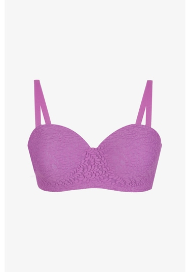 Kadın Dolgusuz Lez Dantelli Desteksiz Straplez Sütyen Gül Kurusu