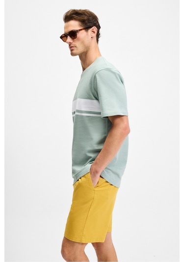 LAMINE Erkek Baskı Ve Nakış Detaylı %100 Organik Pamuk Bisiklet Yaka Kısa Kollu Regular Fit Yeşil T-