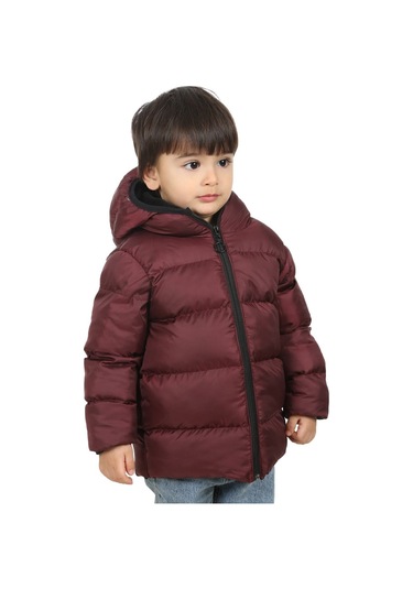 Freemen Erkek Çocuk Bordo Polarlı Kürklü Kapüşonlu Su Geçirmez Rüzgara Dayanıklı Şişme Kışlık Mont Bordo