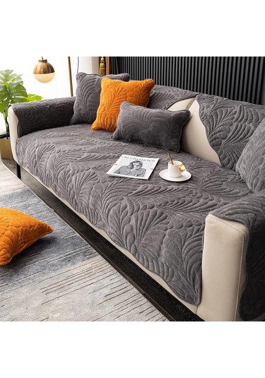 Kadife Kanepe Kapağı, 28x70 İnç, Evcil Hayvanlar İçin Uygun Kadife Kahve