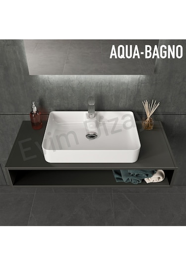 Mestola Tezgah Üstü Kare Çanak Lavabo Batarya Delikli 50 X 35 Cm Beyaz