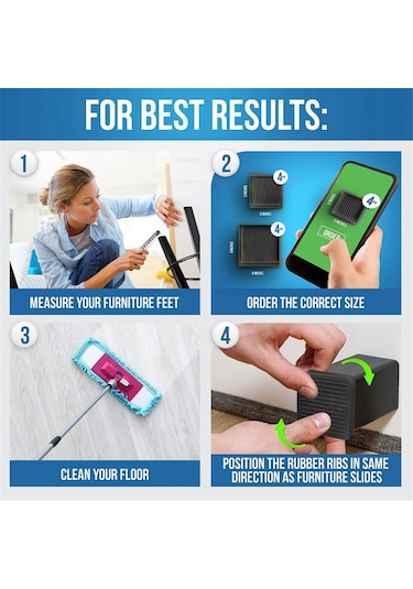 Adet Mobilya Minderi - 2x2 İnç Kaymaz Tekerlek Bardakları, Bacak Altlıkları Siyah