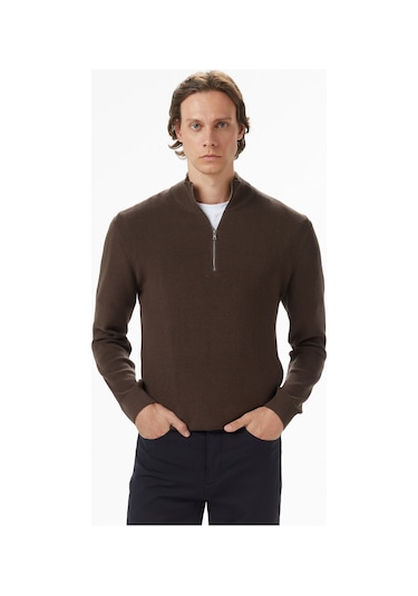 Nautica Erkek Kahverengi Classic Fit Kazak Düz S57300t Kahverengi