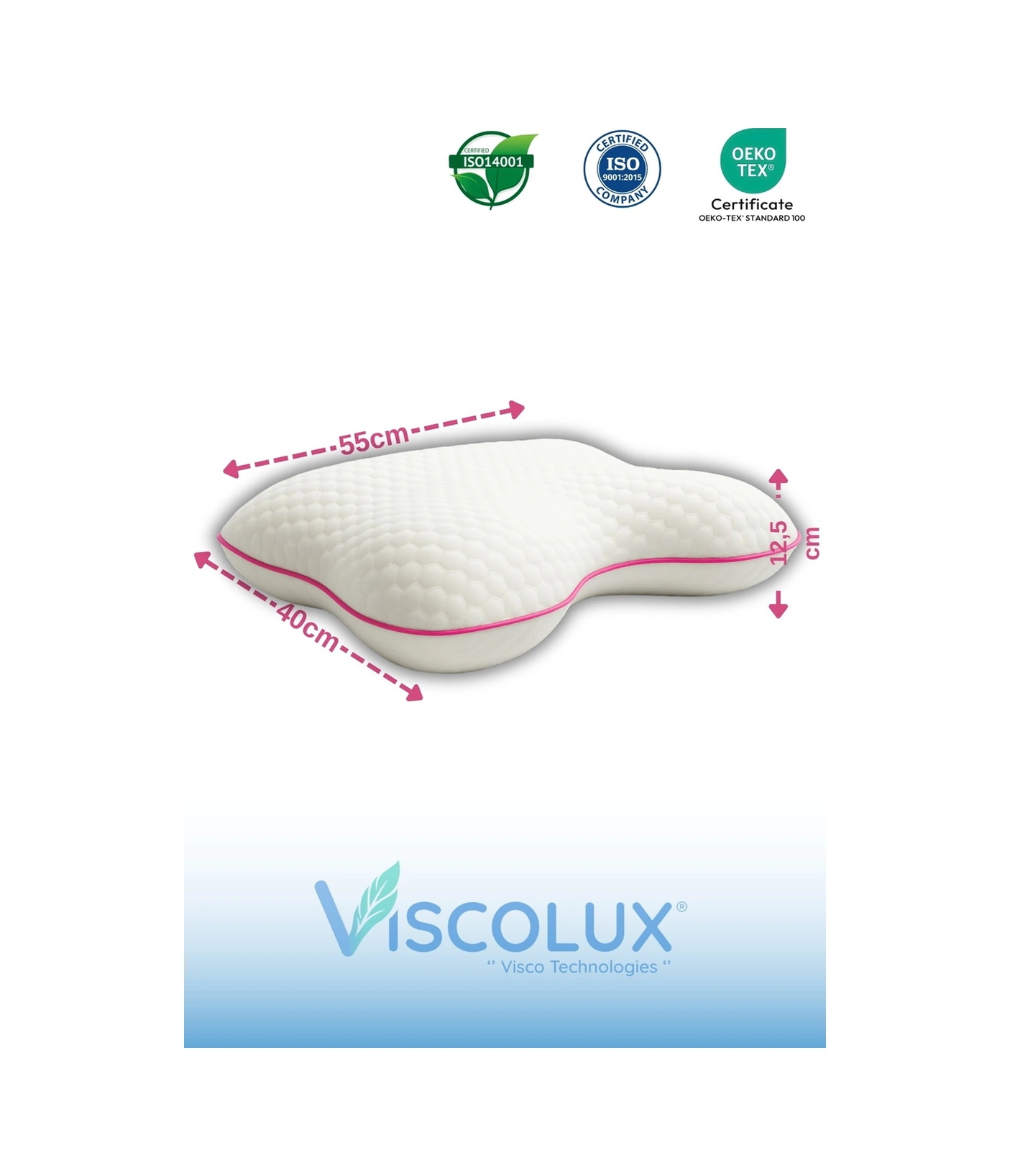 Horlama Azaltıcı Yastık - Horlama Önleyici Ortopedik Visco Yastık 55x40x12/10 Pembe