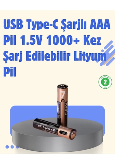 Usb Type-c Şarjlı Aaa Lityum Pil 1.5v Sabit Voltaj, 1000+ Şarj Döngüsü İle Uzun Ömür