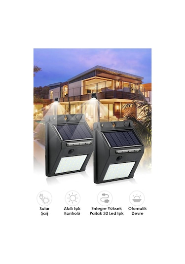 Technojet 1 Adet 30 Ledli Solar Bahçe Aydınlatma Lamba Dış Mekan