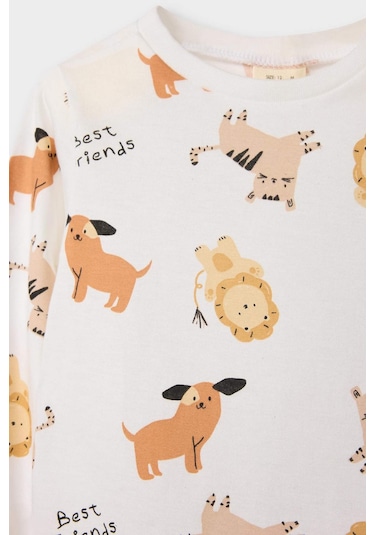 Defacto Erkek Bebek Pijama Takımı Hayvan Desenli Uzun Kollu Penye Üst Uzun Alt E9473a525aubg286 Bej