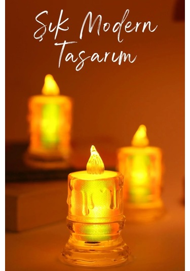 3 Adet Led Mum Simli Tipi Pil Dahil Dumansız Alev Ledli Yapay Dekoratif Mum Işığı Orta Pt421 ŞEFFAF