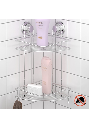 Teknotel DM253 Vakumlu İki Katlı Banyo Duş Rafı Krom