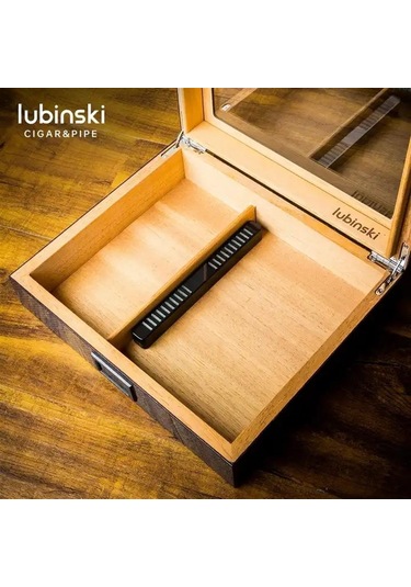 Lubinski Cedar Basic Camlı Puro Kutusu Humidor Slim Dijital Karbon 15s