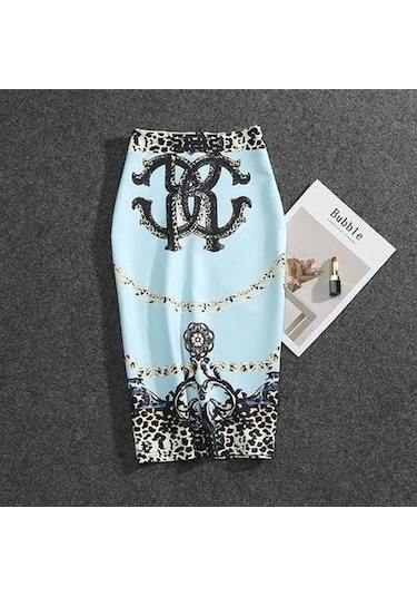 Kırmızı Yaz Karikatür Baskı Zarif Kalem Etek Kadın Bodycon Yüksek Bel Diz Boyu Etek Kadın M Kırmızı