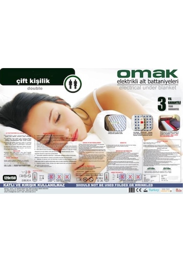 Çift Kişilik Elektirikli Battaniye Omak 120x150 14120 Beyaz