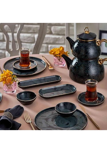 Neva N3163 Bitter Gülriz 26 Prç Kahvaltı Takımı Siyah