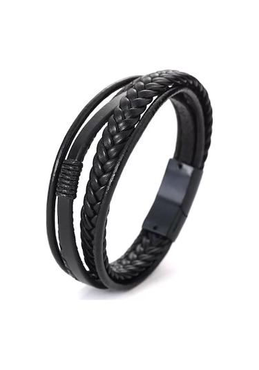 Erkek Hakiki Deri Bileklik Siyah Renk Çelik Toka Bileklik Db5025 Siyah