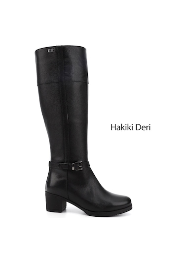 Gönderir Kadın Siyah Floter Fermuarlı Kalın Topuklu Hakiki Deri Çizme Gkzc13444564 Siyah