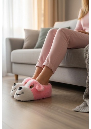Pembe Köpek Desenli Unisex Panduf 26k001 Pembe