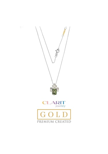 Created Tourmaline Taşlı Clarit Serisi 42 Cm 8 Ayar Beyaz Altın Kolye