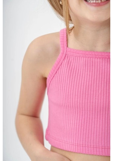 Magu Kız Çocuk Pembe Fitilli Crop Tayt Takım